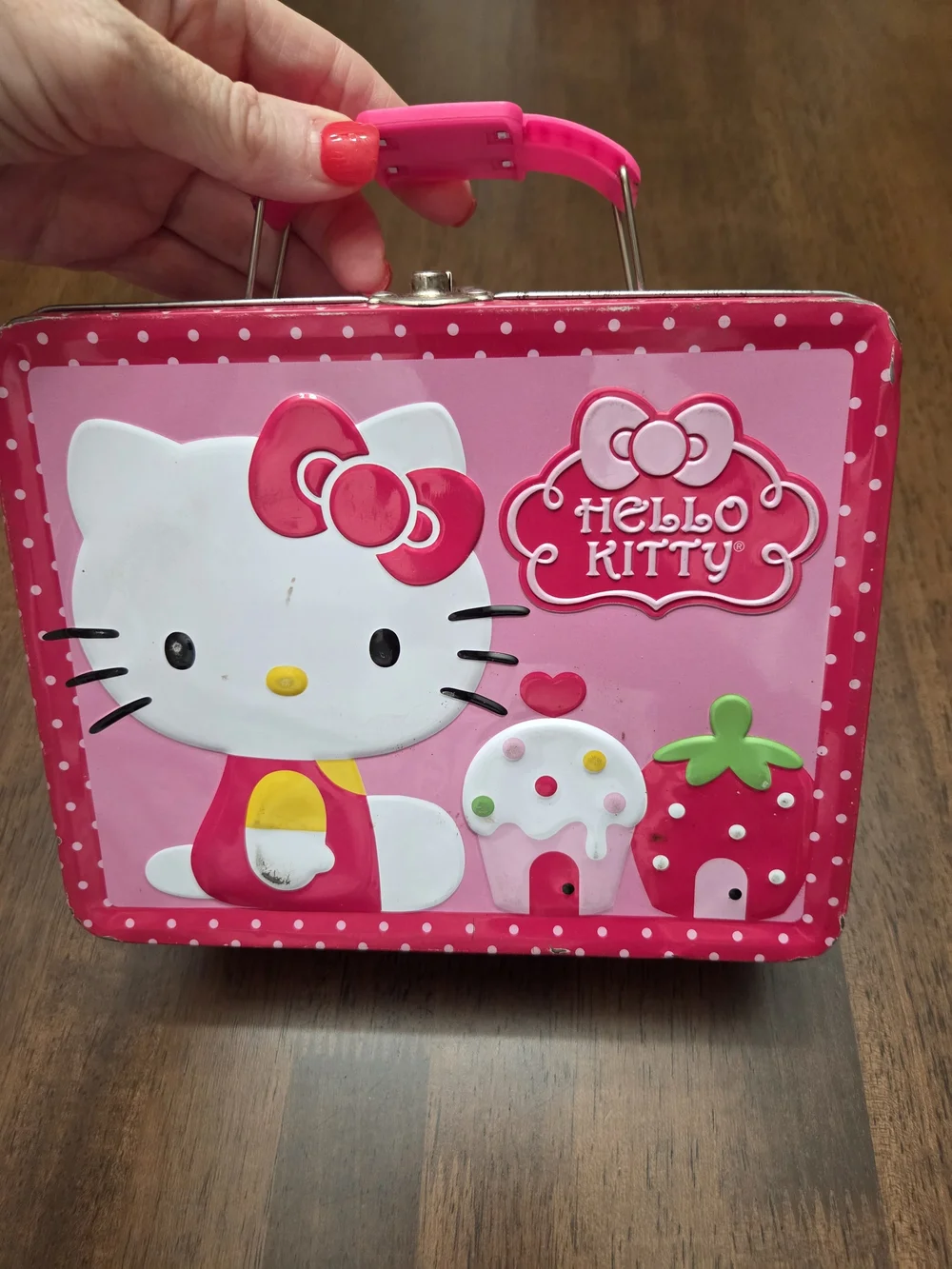 Hello Kitty Pink Polka-Accent Tin Carry Case